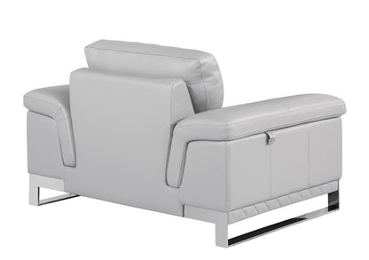 49" Dark Gray And Silver Genuine Leather Arm Chair