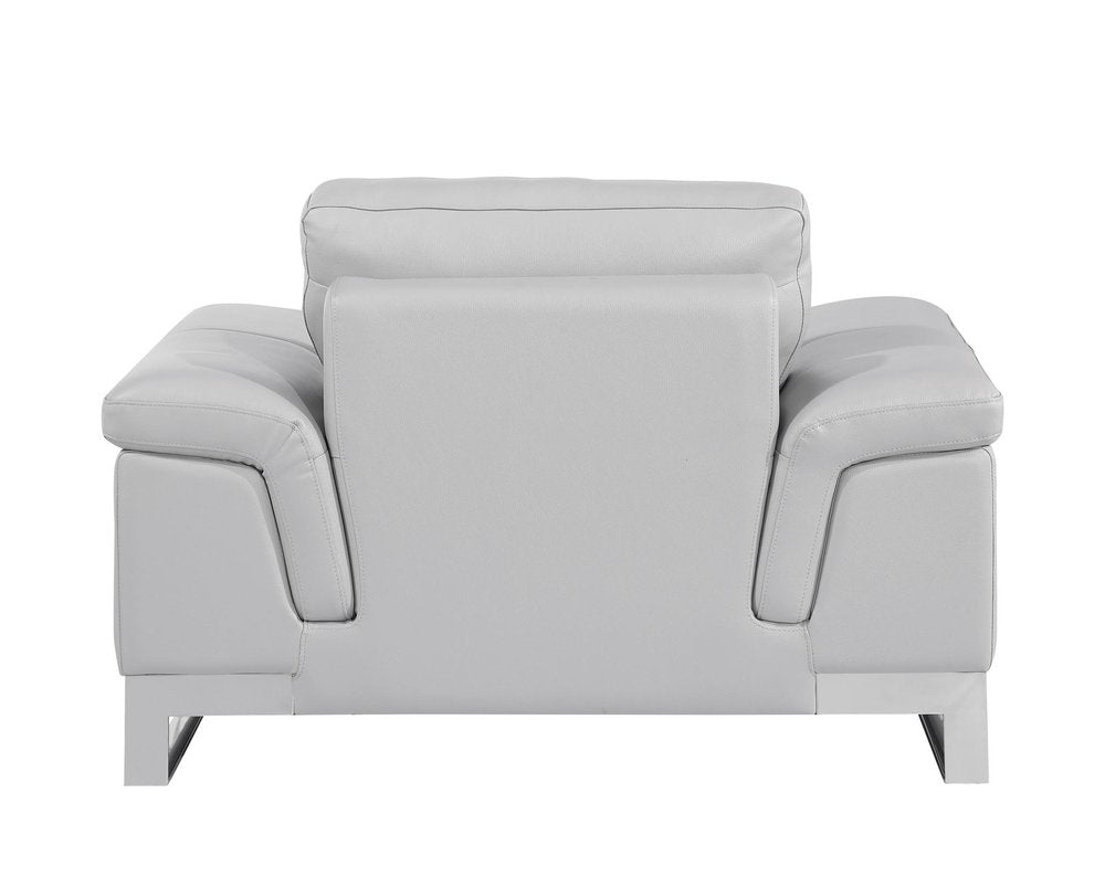 49" Dark Gray And Silver Genuine Leather Arm Chair