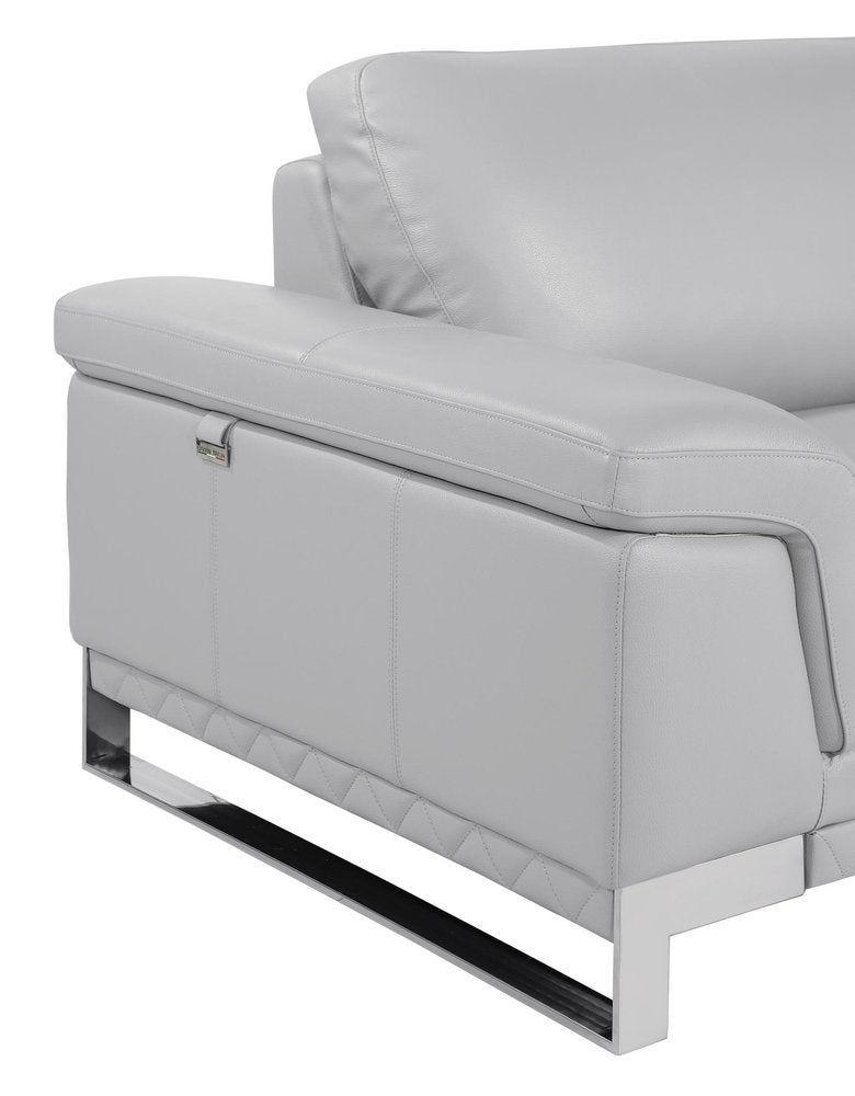 49" Dark Gray And Silver Genuine Leather Arm Chair