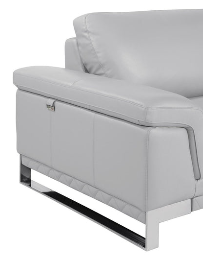 49" Dark Gray And Silver Genuine Leather Arm Chair