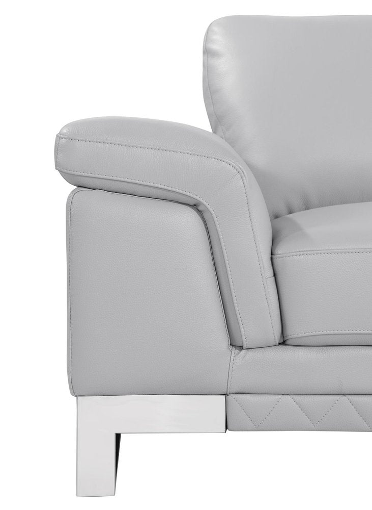 49" Dark Gray And Silver Genuine Leather Arm Chair
