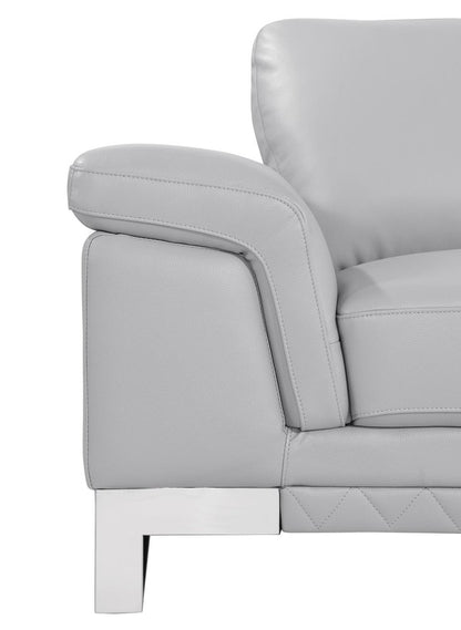 49" Dark Gray And Silver Genuine Leather Arm Chair
