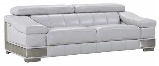 92" Light Gray Italian Leather Sofa With Silver Legs