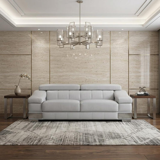 92" Light Gray Italian Leather Sofa With Silver Legs