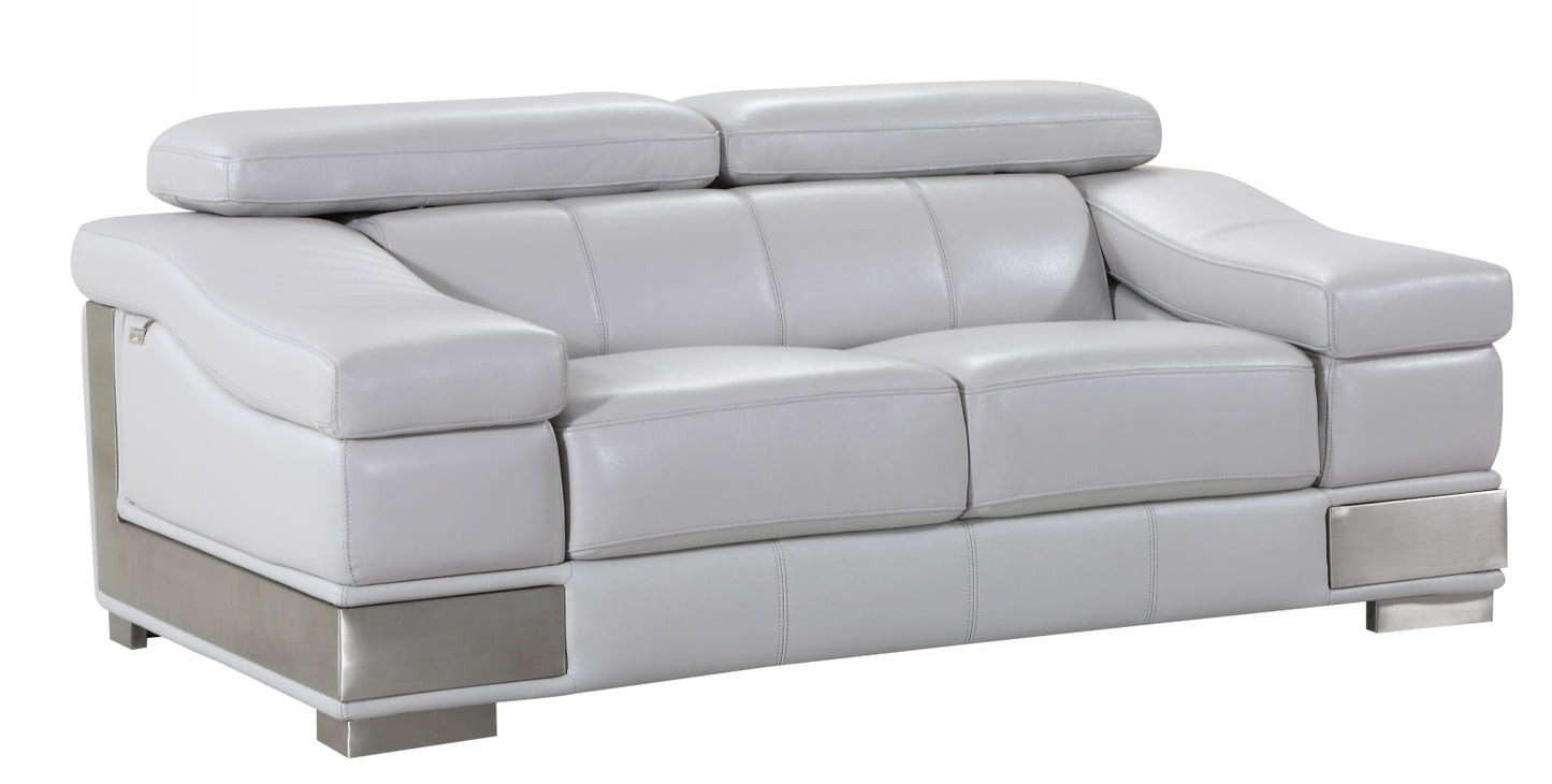 73" Light Gray And Silver Genuine Leather Love Seat