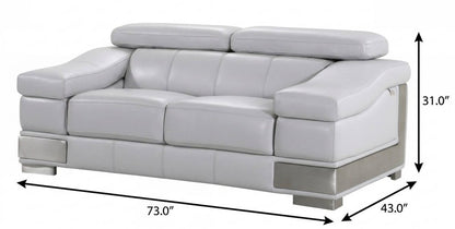 73" Light Gray And Silver Genuine Leather Love Seat