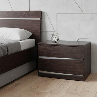 17" Dark Brown Two Drawers Manufactured Wood Mirrored Nightstand