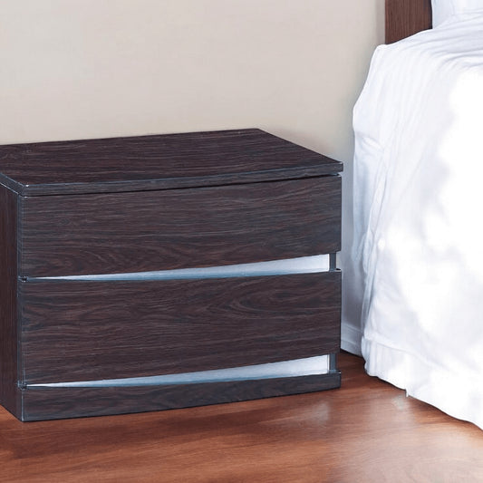 17" Dark Brown Two Drawers Manufactured Wood Mirrored Nightstand