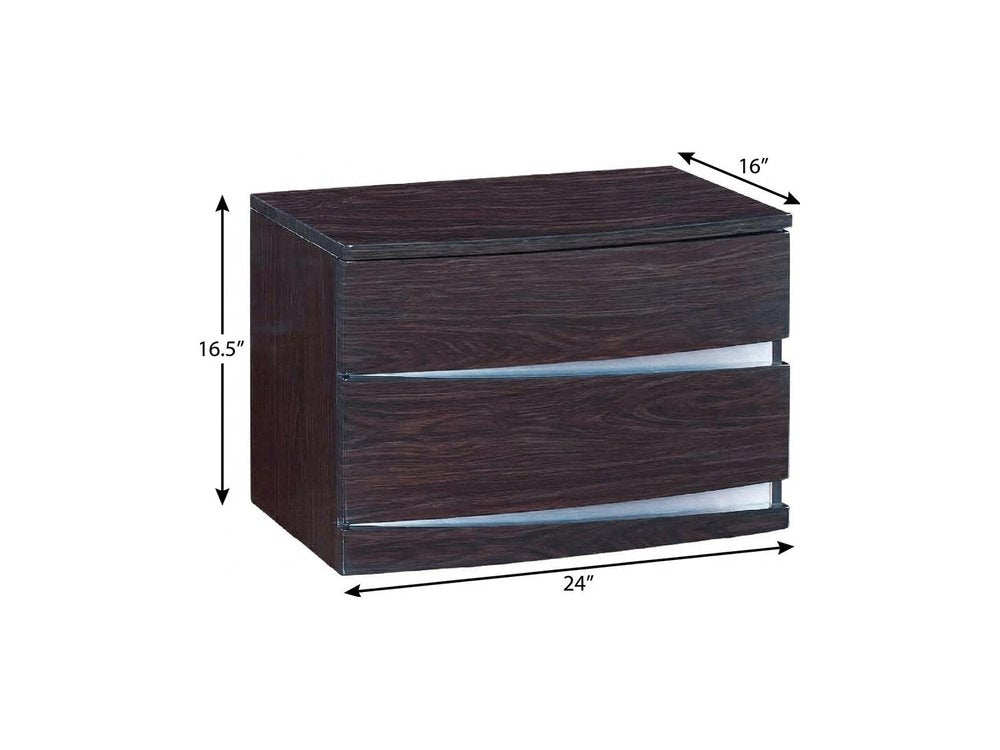 17" Dark Brown Two Drawers Manufactured Wood Mirrored Nightstand
