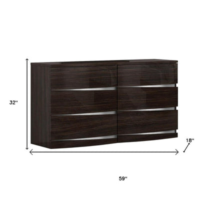 59" Brown Solid Wood Six Drawer Double Dresser