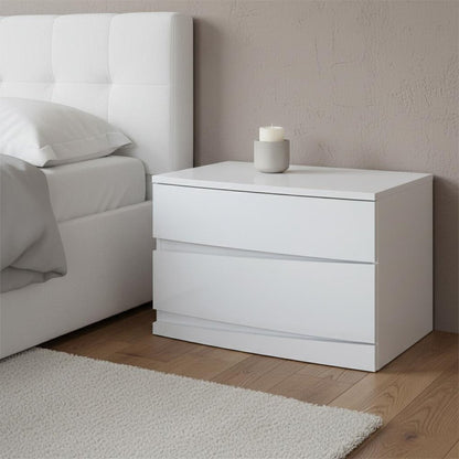 17" White Two Drawers Manufactured Wood Mirrored Nightstand