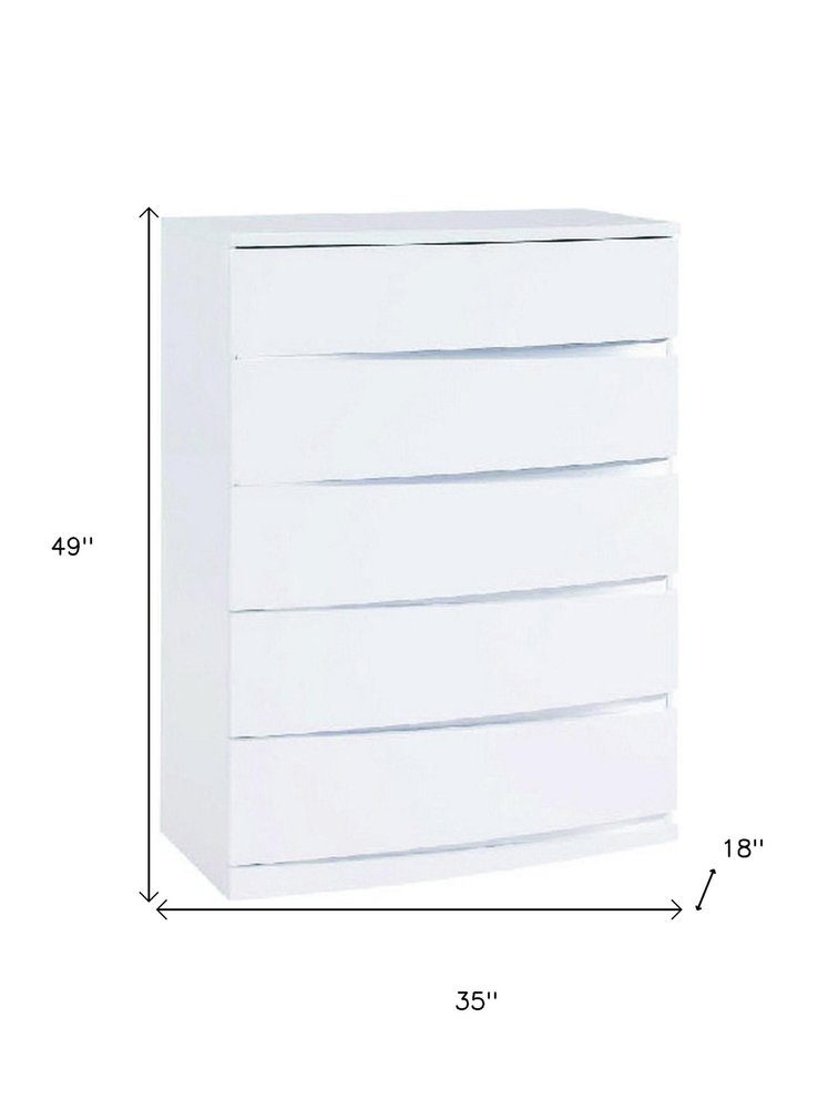 35" White Wood Five Drawer Dresser