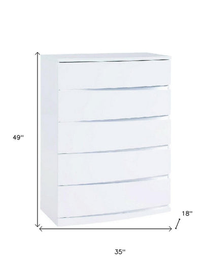 35" White Wood Five Drawer Dresser