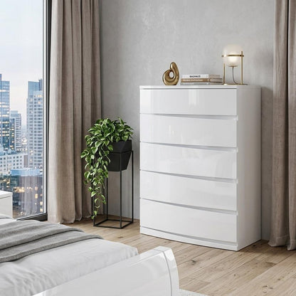 35" White Wood Five Drawer Dresser