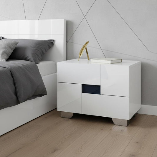 18" White Solid and Manufactured Wood And Mirrored Glass Two Drawer Nightstand