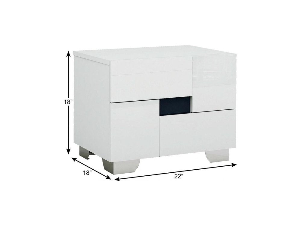 18" White Solid and Manufactured Wood And Mirrored Glass Two Drawer Nightstand