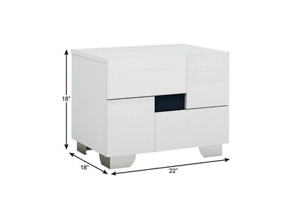 18" White Solid and Manufactured Wood And Mirrored Glass Two Drawer Nightstand