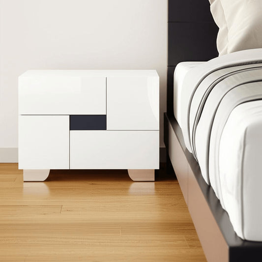 18" White Solid and Manufactured Wood And Mirrored Glass Two Drawer Nightstand