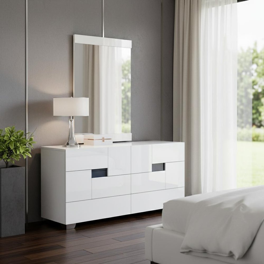 62" White Solid Wood Double Dresser