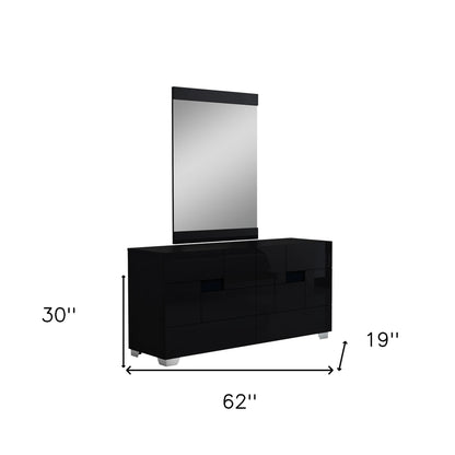 62" Black Solid Wood Six Drawer Double Dresser