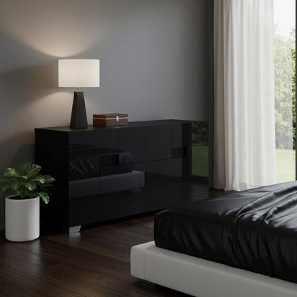 62" Black Solid Wood Six Drawer Double Dresser