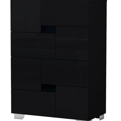 31" Black Solid Wood Six Drawer Dresser