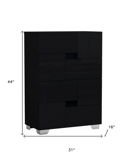 31" Black Solid Wood Six Drawer Dresser