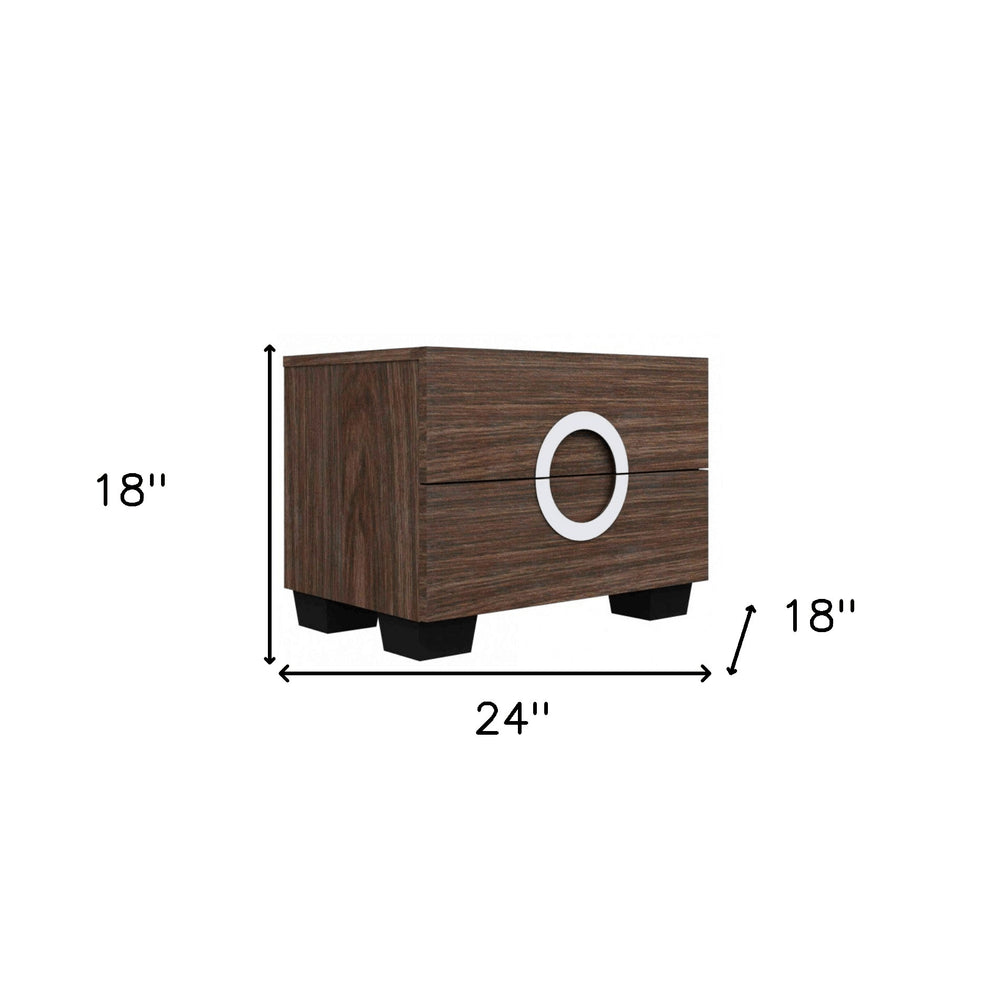 18" Brown Two Drawers Manufactured Wood Mirrored Nightstand