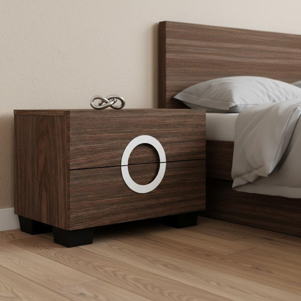 18" Brown Two Drawers Manufactured Wood Mirrored Nightstand