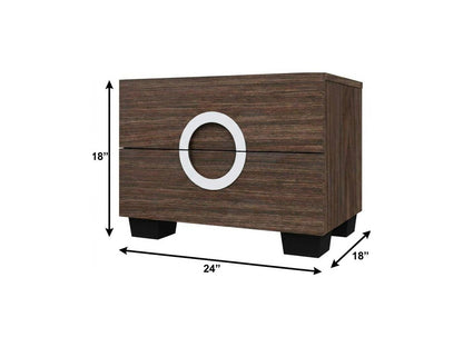18" Brown Two Drawers Manufactured Wood Mirrored Nightstand