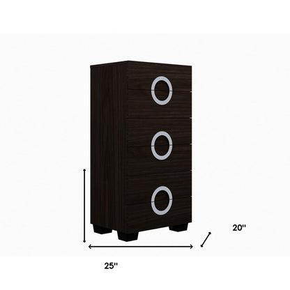 25" Brown Wood Six Drawer Dresser