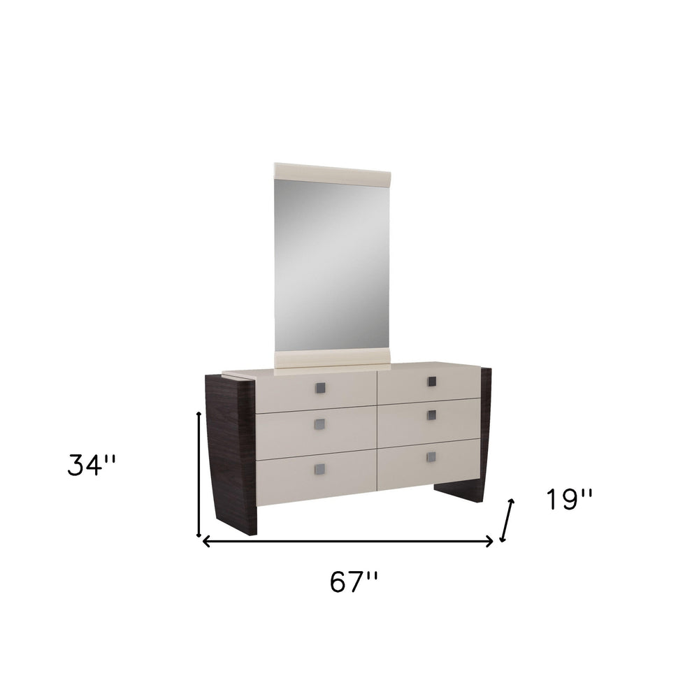 39" Beige Solid Wood Five Drawer Dresser