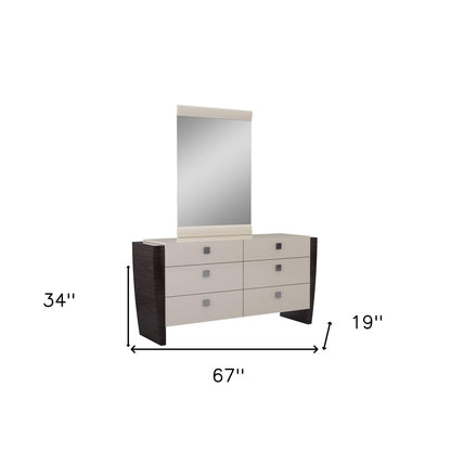 39" Beige Solid Wood Five Drawer Dresser