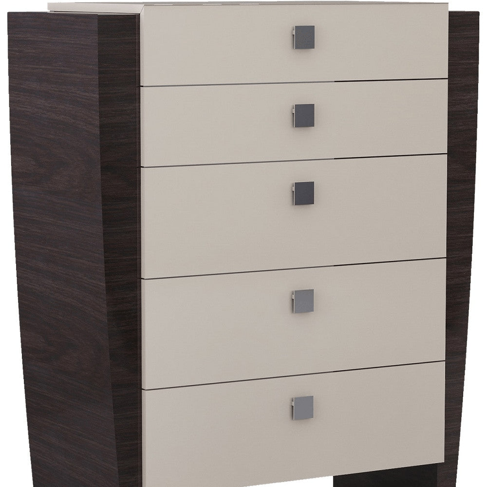 39" Beige Solid Wood Five Drawer Dresser