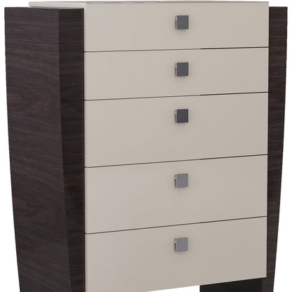 39" Beige Solid Wood Five Drawer Dresser