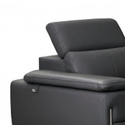 Three Piece Indoor Dark Gray Italian Leather Six Person Seating Set