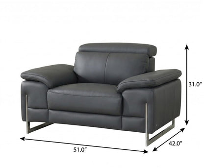 51" Dark Gray Faux Leather And Wood Club Chair
