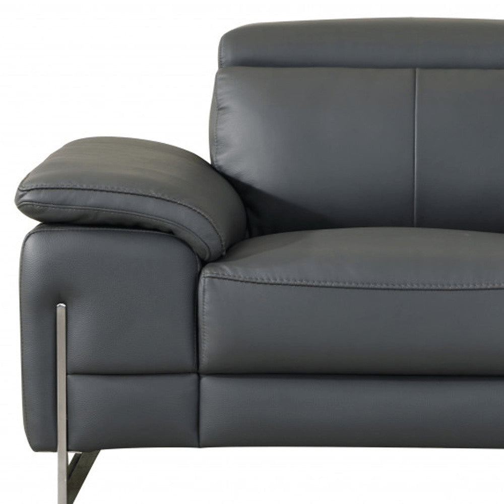 51" Dark Gray Faux Leather And Wood Club Chair