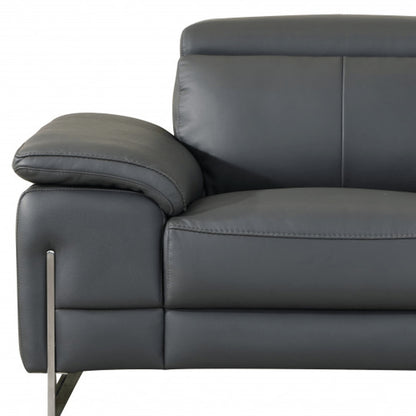51" Dark Gray Faux Leather And Wood Club Chair