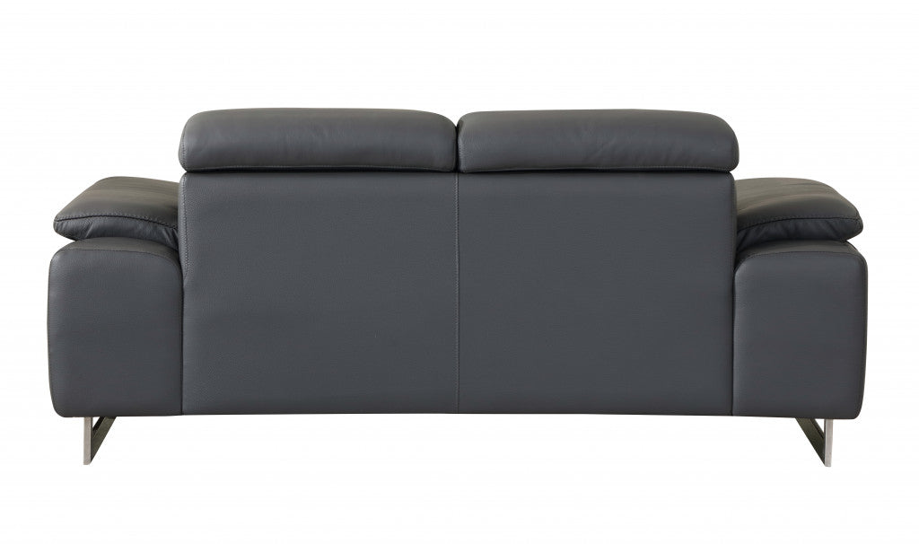 71" Dark Gray And Silver Genuine Leather Loveseat