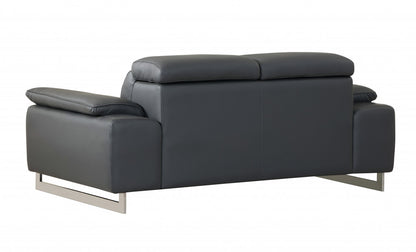 71" Dark Gray And Silver Genuine Leather Loveseat