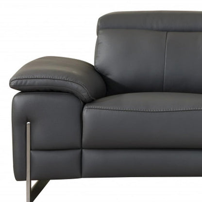 71" Dark Gray And Silver Genuine Leather Loveseat