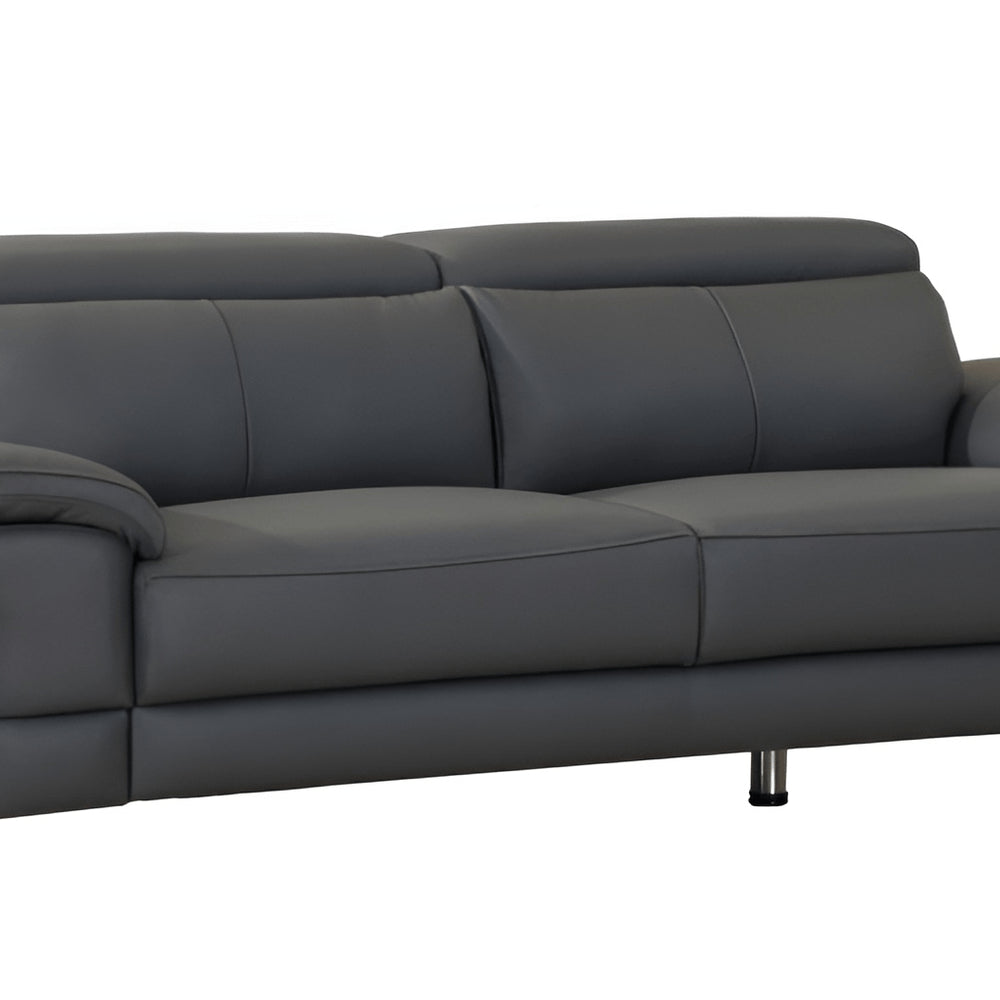 87" Dark Gray Italian Leather Sofa With Silver Legs