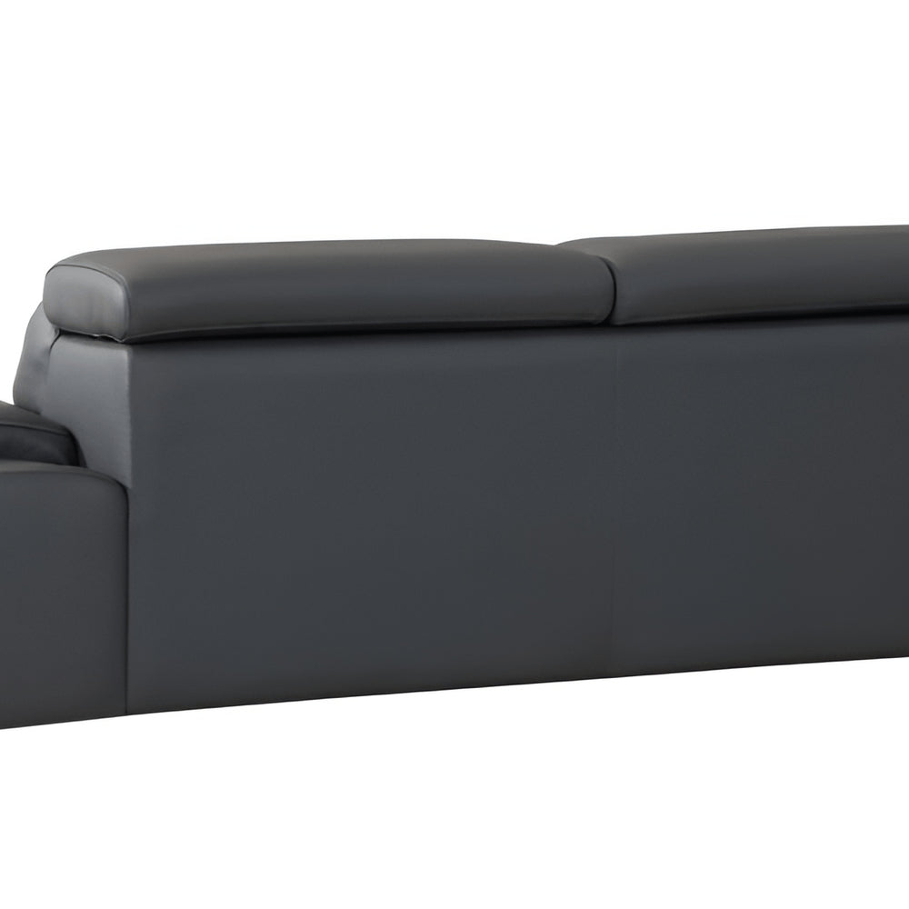 87" Dark Gray Italian Leather Sofa With Silver Legs