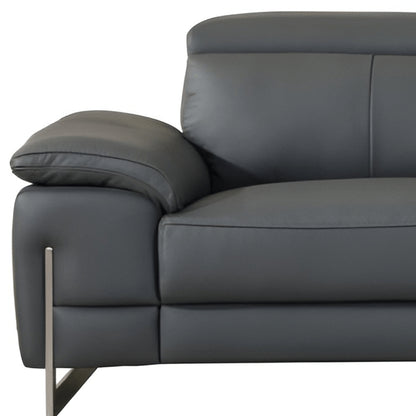 87" Dark Gray Italian Leather Sofa With Silver Legs