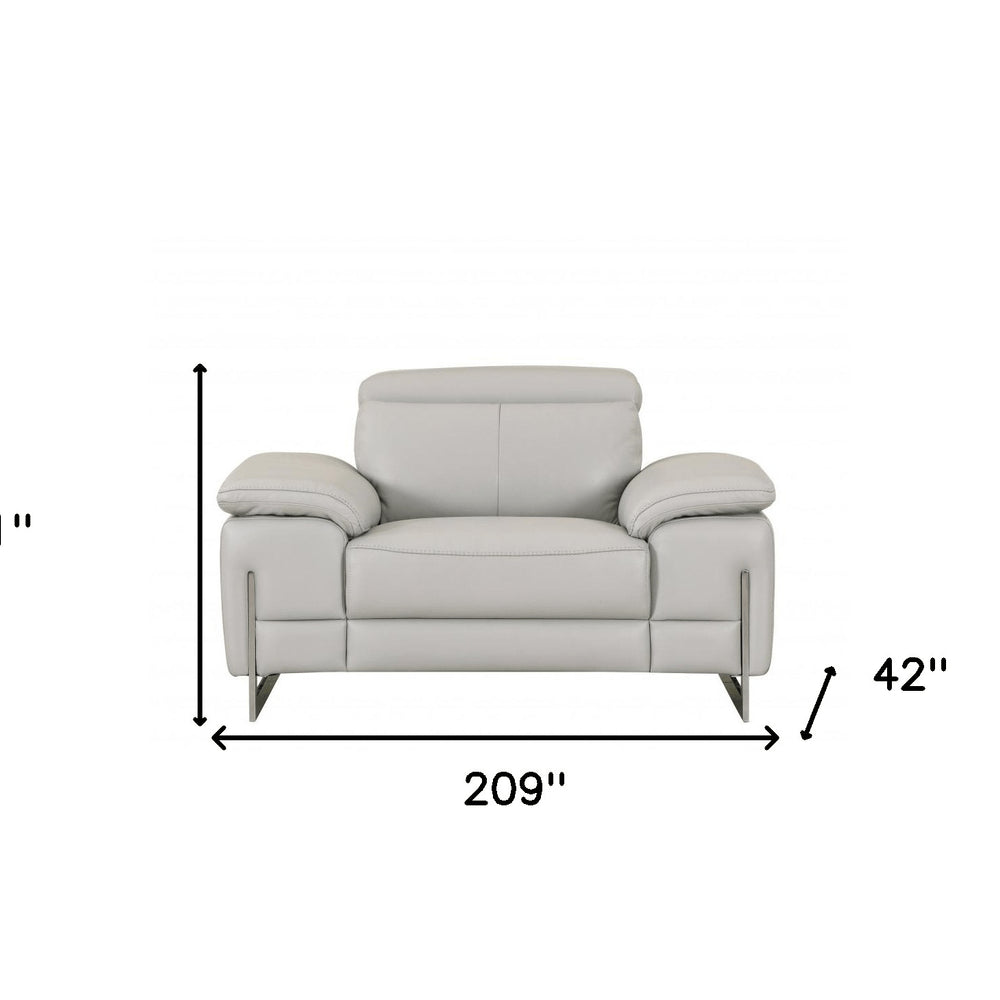 Three Piece Indoor Light Gray Italian Leather Six Person Seating Set