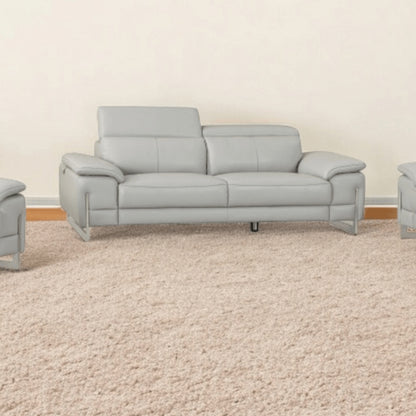 Three Piece Indoor Light Gray Italian Leather Six Person Seating Set