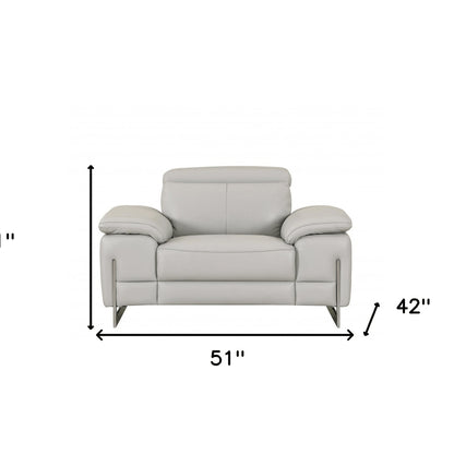 51" Gray And Silver Genuine Leather Chair and a Half