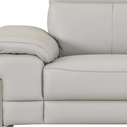 51" Gray And Silver Genuine Leather Chair and a Half