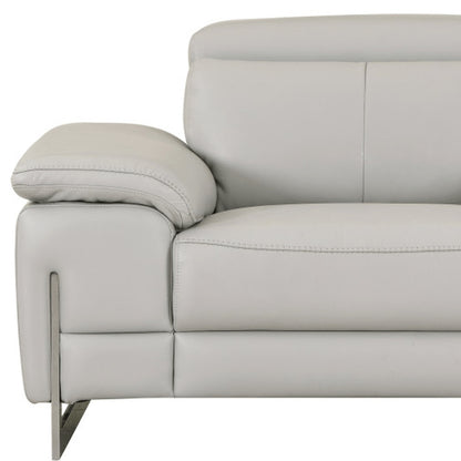 51" Gray And Silver Genuine Leather Chair and a Half